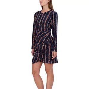 BCBGENERATION Women's Floral-Striped Long-Sleeve Mini Dress